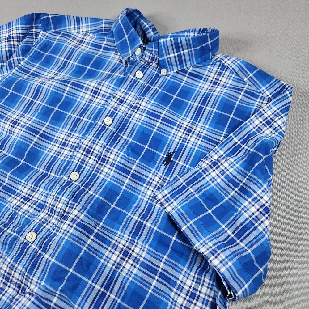 Ralph Lauren Natural Stretch Men's XL button up short sleeve blue & white plaid